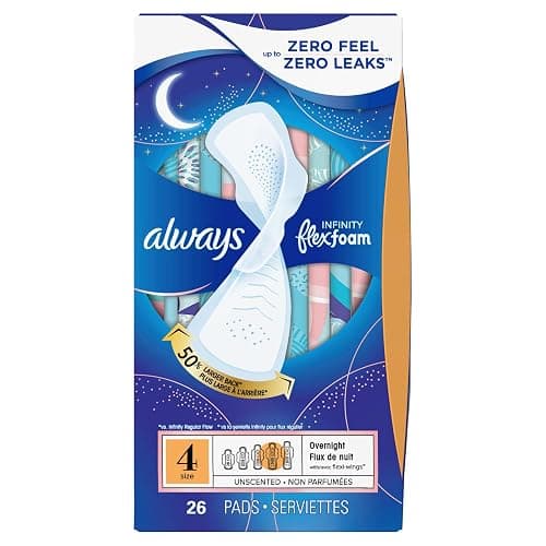 Always Infinity Feminine Pads for Women, Flexfoam Pads with Wings, Size 4, Overnight Absorbency, Unscented, 78 Count (3 Packs of 26) thumbnail 13