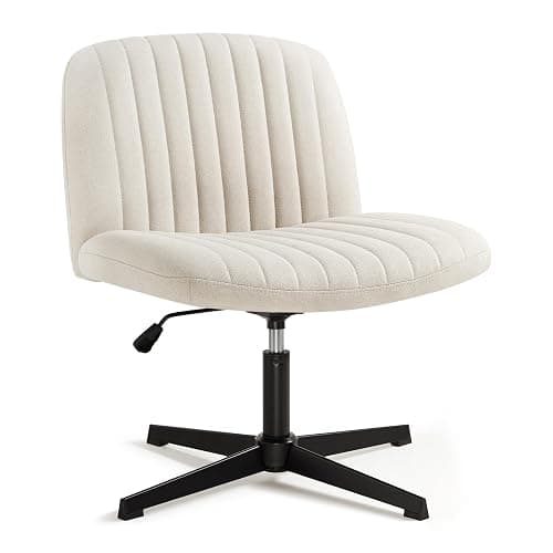 IWMH Armless Office Chair Desk Chair No Wheels,Ergonomic Criss Cross Legged Office Chairs with Fabric Padded,Height Adjustable Wide Seat Vanity Chairs for Home Office (Beige) - Image 1