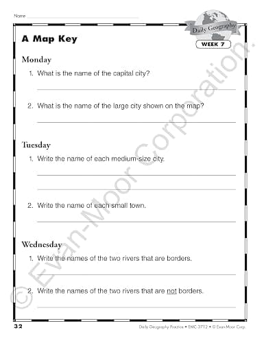 Evan-Moor Daily Geography Practice, Grade 3, Homeschooling and Classroom Resource Workbook, Reproducible Worksheets, Teaching Edition, USA, World, Continents, Oceans, Countries thumbnail 6