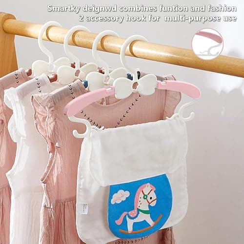 WJWSKI Baby Hangers for Closet 20pcs, Pink Kids Clothes Hanger Plastic, 11-14.5" Adjustable Perchas for Child Dresses, Non-Slip Children Bow Hanger for Girl Toddler Infant Nursery Newborn Clothing thumbnail 4