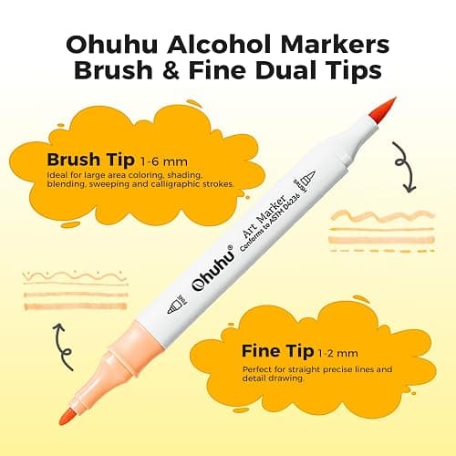 Ohuhu Alcohol Markers 80 Colors Brush& Fine for Beginners Adults Coloring | Art Marker for Illustration Sketching, Dual Tips Alcohol-based Drawing Markers with Blender Storage Case, Great Value Pack thumbnail 6