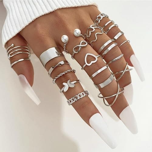 GYRMMUE 22Pcs Kunckle Rings Set for Women Boho Stackable Joint Rings Butterfly Pearl Heart Rings Vintage Open Adjustable Finger Rings Statement Ring Set Jewelry thumbnail 2