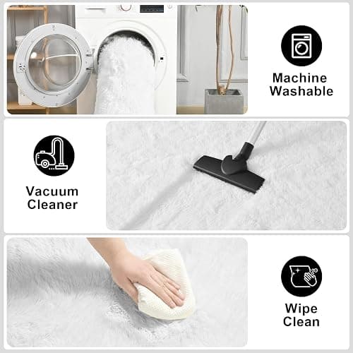 Merelax Soft Modern Indoor Large Shaggy Rug for Bedroom Livingroom Dorm Kids Room Home Decorative, Non-Slip Plush Fluffy Furry Fur Area Rugs Comfy Nursery Accent Floor Carpet 5x8 Feet, Ivory thumbnail 4
