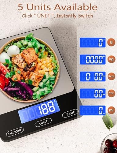 Food Scale -33lb Digital Kitchen Scale for Food Ounces Grams Rechargeable | 304 Stainless Steel,Batteries and Type-C Charging | Perfect for Meal Prep, Cooking, and Baking, Black thumbnail 3