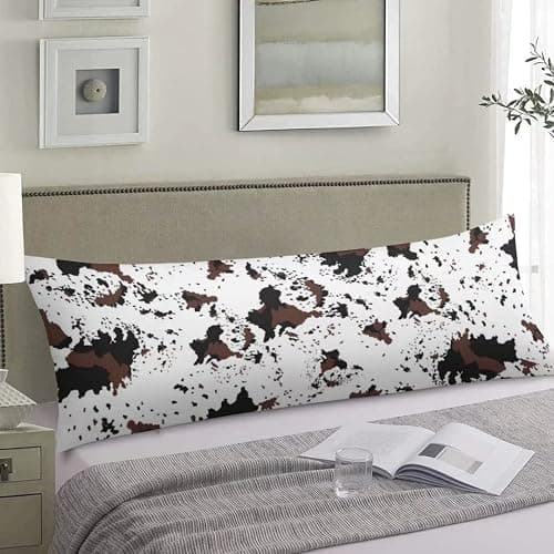 Cow Print Body Pillow Cover Western Cow White Brown Cowhide Printed Long Pillow Case Protector with Zipper Decorative Soft Large Pillow Cases Covers Cushion for Beding,Couch,Sofa,Home Gift 20"x54" - Image 1