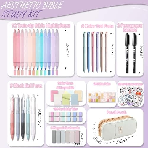 XKDOUS 56 Pcs Bible Study Supplies Journaling Kit for Women, Bible Study Kit Includes Highlighters, Pens, Tabs, Stickers & More for Journaling. Great for Note-Taking, Enhancing Scripture Study thumbnail 2
