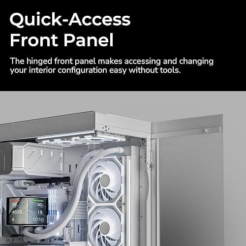 TRYX LUCA L70 White ATX PC Case Panoramic Glass with Front Panel ATX Case Dual Chamber High Modularity 6000-Series Anodized Aluminum Frame Computer Case 420mm Radiator Support USB 3.2 Type-C I/O Panel thumbnail 4