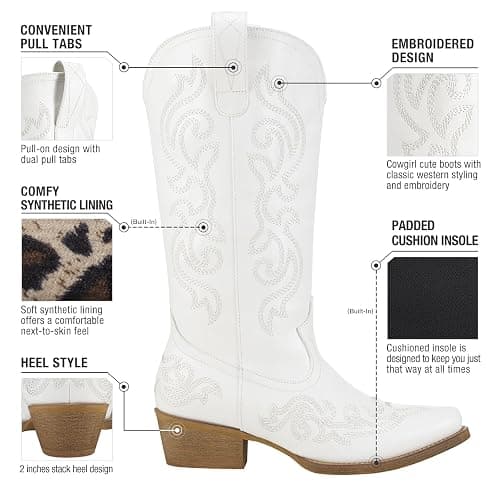 HISEA Rollda Cowboy Boots for Women Western Cowgirl Boots with Chunky Heel Ladies Snip Toe Mid-Calf Boots thumbnail 6