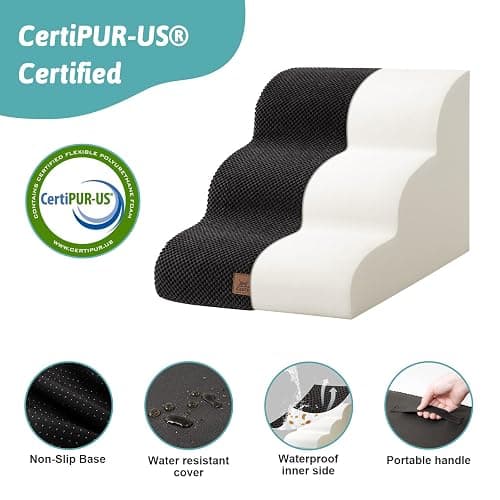 COZY KISS Dog Stairs for Small Dogs 15.7" H, Curved Dog Step for Puppy, Older Cat, Medium Pet Ramp for Sofa, Couch or Chair, Ladder with High Density Foam, 3 Step, 15.7x22.4x15.7 inch, Black thumbnail 4