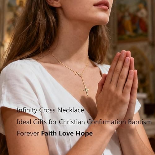 Christian Gifts for Women Cross Necklace for Women 14K Gold/Silver Plated Infinity Long Charm Necklace Trendy Non Tarnish Waterproof Jewelry Religious Baptism Faith Gifts Christmas Stocking Stuffers thumbnail 5