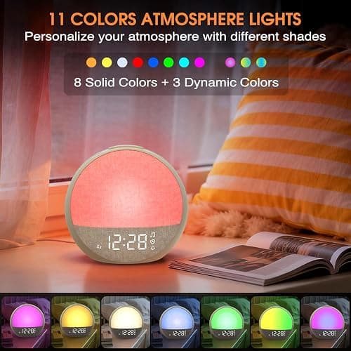 APUZOM Reveil Lumineux Simulateur d'Aube, Eveil Lumière Réveil Matin avec 7 Sonneries, 30 Sons Naturels, Minuteur, Snooze, Lampe de Chevet avec 11 Couleurs Veilleuse, Cadeaux pour Enfant Ado Adulte thumbnail 5