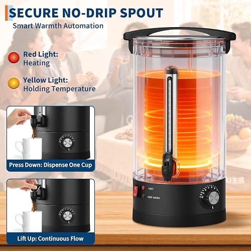 Garvee 18 L/120 Cups Coffee Urn- 4.8 gal Double Wall Commerical Coffee Maker for Buffet Catering Wedding Gathering,Large Capacity Hot Coffee Dispenser,Stainless Steel Hot Water Urn-Black thumbnail 4