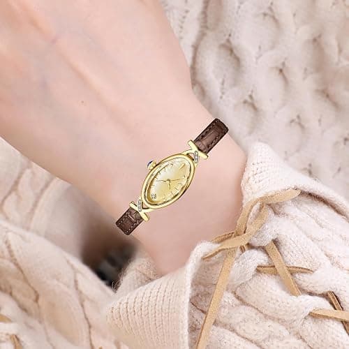 BESTKANG Leather Women's Watch Dainty Vintage Oval Ladies' Watch Elegant Diamond Waterproof Quartz Gold Watches for Women thumbnail 4