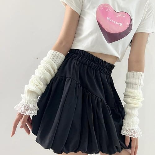 DUNKOING Cute Y2K Arm Warmers Kawaii Knitted Wrist Warmers Long Japanese Harajuku Goth Fingerless Sleeve for Women Girls thumbnail 2