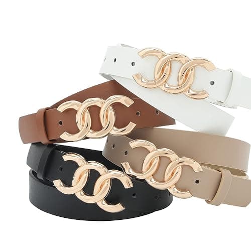 Pettata Women Belt for Jeans Dress Cinch Waist Belt for Ladies Faux Leather Belt with Gold Buckle thumbnail 6