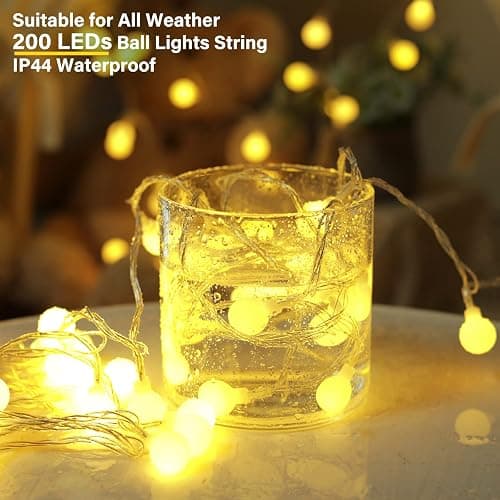 Minetom Mini Globe String Lights, 66 Ft. 200 LED Fairy String Lights Plug in, 8 Modes with Remote, Decor for Indoor Outdoor Party Wedding Christmas Tree Garden, Warm White thumbnail 2