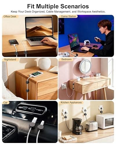 OneLeaf 8 Pack 360° Rotatable Strong Magnetic Cable Clips Cord Holder for Nightstand, 1s Lock Phone Charger Holder, Adhesive Magnetic Cord Clips for Home/Office/Car/Game Station, Smooth Adjustable thumbnail 7