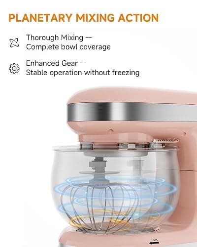 Stand Mixers, 3.4QT Mixers Kitchen Electric Stand Mixer, 6+P Speed Tilt-Head Portable Household Mixers for Daily Use with Egg Whisk, Dough Hook, Flat Beater, Dough Bread Mixer for Baking (Pink) thumbnail 5