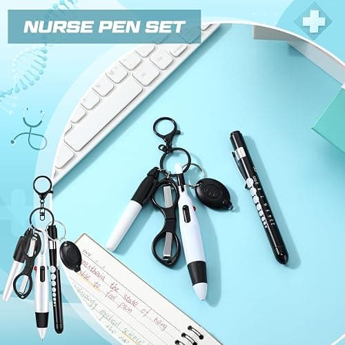6-Piece Black Nurse Pen Set - Includes Retractable Ballpoint Pens, Permanent Markers, Badge Clips, Foldable Scissors & LED Flashlight - Essential Nursing Accessories thumbnail 4