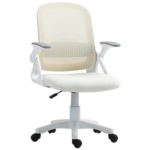 HOMCOM Breathable Mesh Office Chair, Ergonomic, Flip-up Armrests, White | Swivel Computer Chair, Lumbar Back Support, for Home/Office - Image 1