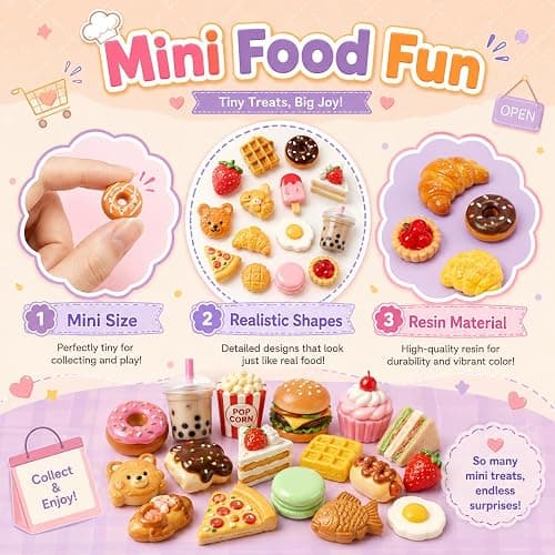 50PCS Mini Resin Food Blind Bags Mystery Bags Set, Mini Food Toys Variety Pack, Tiny Figures Bulk Surprise Toys, Dollhouse Mini Food Charms for Kids Party Favors, Classroom Prizes & DIY Crafts thumbnail 8