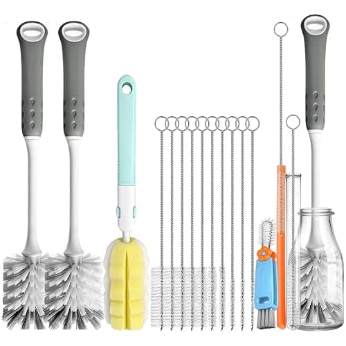 Bottle Brush Cleaner Set for Bottles, Cups and Straws Cleaning, 14 Pack | Long Handle Bottle Brushes | Sponge Brush | 3-in-1 Lid Cup Cleaning Brush | Straw Brushes in Assorted Diameters - Image 1