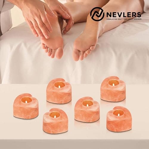 Nevlers 6 Pack Pure Himalayan Salt Candle Holders | Heart Shaped Himalayan Salt Tea Candle Holder | Hand Crafted Himalayan Tealight Holders | Salt Candle Holder for Decor | Salt Lamp Tealight Holders thumbnail 9