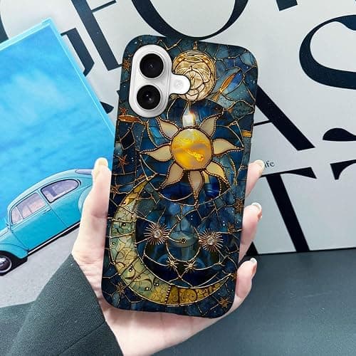 TnXee Case Compatible with iPhone 17,Fall Prevention Hybrid 2-Layer Hard Shell Phone Cover for Girls Boys,Sun Moon Celestial Glass thumbnail 4