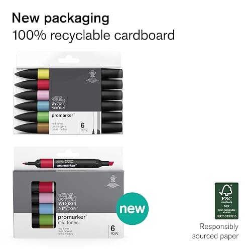 Winsor & Newton, Promarker, Skin Tones II, Set of 6, Alcohol Based Dual Tip Marker thumbnail 6