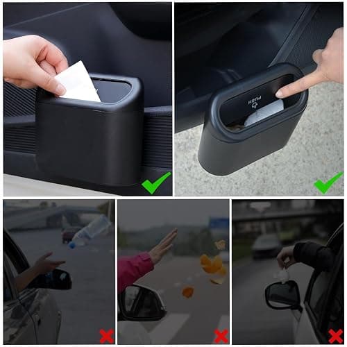Zhufas 2 Pièce Poubelle de Voiture avec Couvercle avec 80 Sacs Poubelle,Imperméable, Boîte de Rangement de Voiture Suspendue Portable, pour Bureau de Voiture (Noir) thumbnail 4