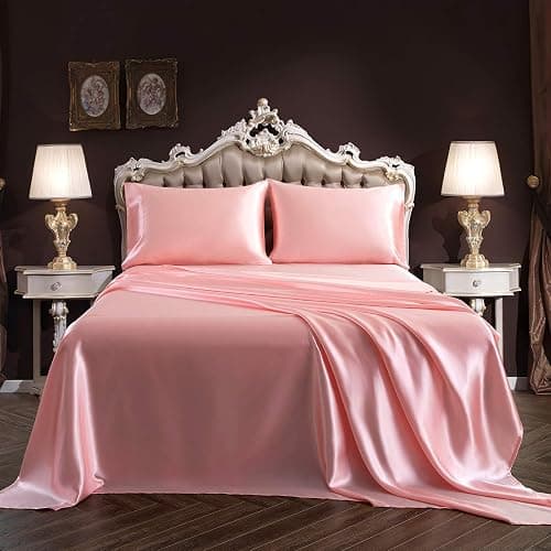 SiinvdaBZX 3Pcs Twin XL Sheets Set, Blush Pink Silky Satin Sheets Twin XL Bedding Set Ultra-Soft Extra Long Bed Sheets for College Dorm thumbnail 7