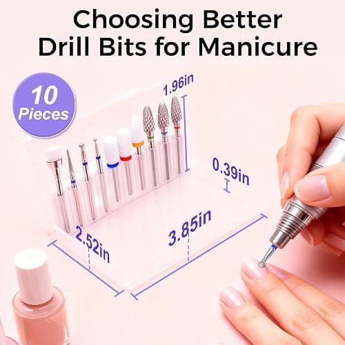 Fantexy 10 Pieces Ceramic Nail Drill Bits, 3/32 Inch | Professional Acrylic Nail Bit Set, Nail File Bits, Electric Manicure Machine, Home Salon Use thumbnail 8