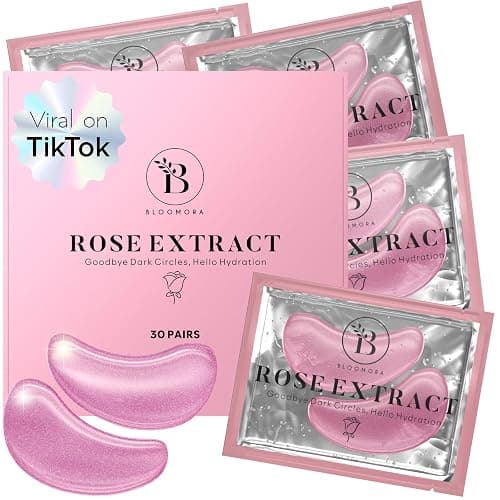 BLOOMORA Rose Under Eye Patches (30 Pairs) - Under Eye Mask for Appearance of Dark Circles - For Puffy Eyes Smoothing - Skincare Mask - Image 1
