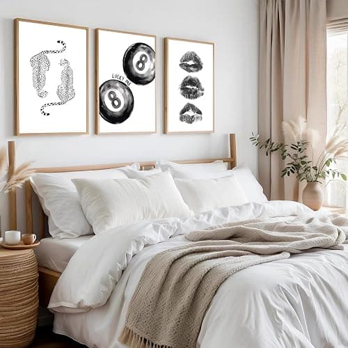 BOKPEN Trendy Black and White Leopard Canvas Wall Art,Funky Y2k Lucky 8 Ball Posters,Retro Kiss Lips Print Picture,Cheetah Prints Aesthetic for Girls Room College Dorm Home Decor (16x24 Unframed) thumbnail 5