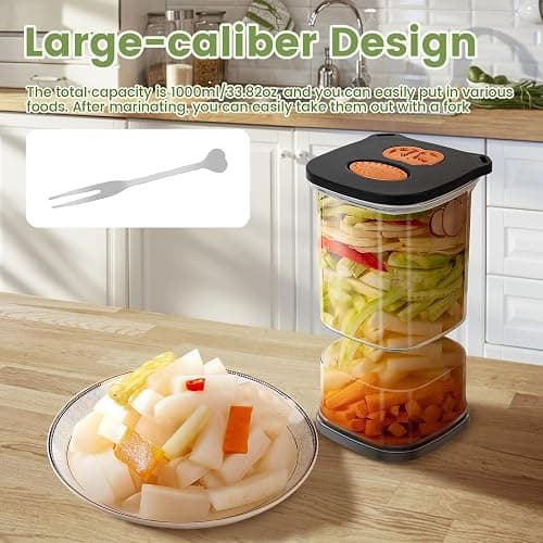 ZJRDYYK Pickle Jar with Strainer, Clear Plastic Pickle Container with Airtight & Leakproof Lid for Dining Table, Refrigerator, Hourglass Pickles Juice Separator Jar for Olives, Gherkins (Black) thumbnail 8
