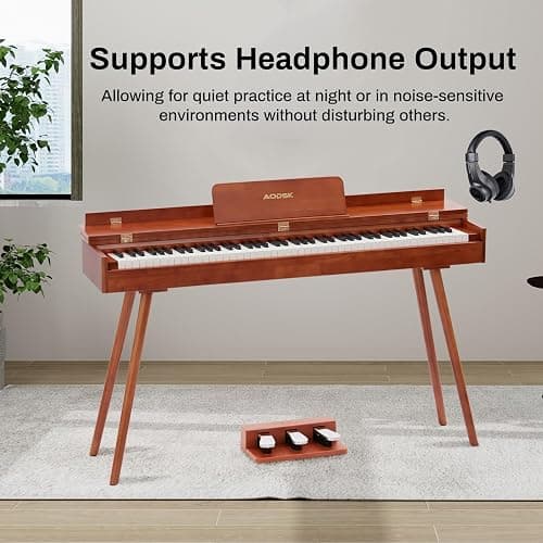 AODSK Digital Piano 88 Key Full Size Weighted Keyboard Overall Solid Wood Frame for Beginners with Sheet Music Stand Triple Pedal Power Adapter thumbnail 4