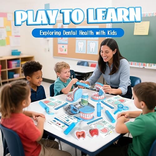 Dentist Playset for Boys with Oversized Pretend Teeth /Removable Teeth /Braces /Retainer - Kids Doctors Play Set - Teeth Model for Teaching - Role Play Toys for Kids 4-6 (Blue) thumbnail 7