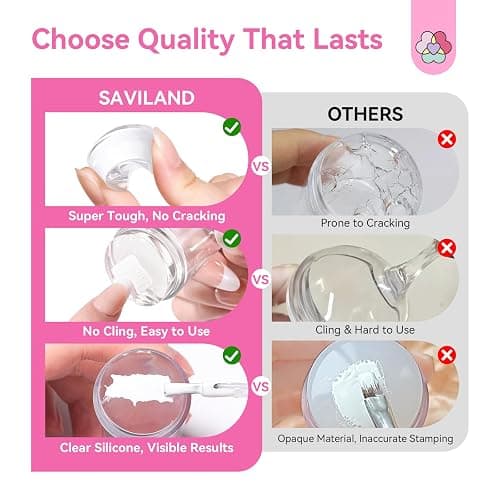 Saviland French Tip Nail Stamp: 4PCS Nail Art Stamper Kit Clear Silicone Nails Stamping Long & Short Jelly Stamper with Scrapers Nails Stamper Kit for French Manicure Home DIY Salon thumbnail 8
