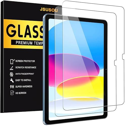 JSUSOU 2 Pack Screen Protector for iPad 11th A16 2025 & 10th Generation 10.9 Inch 2022, HD Clear 9H Hardness Tempered Glass Film Compatible with iPad 11/10 Gen, Touch Sensitive - Image 1