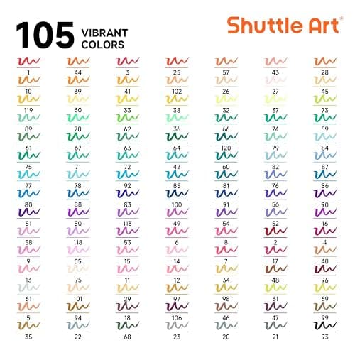 Shuttle Art Dual Tip Brush Marker Pens, 105 Colors Fine and Brush Tip Markers Set in Portable Case with 1 Coloring Book for Kids, Water-based Ink Adult Artist Coloring Calligraphy Journal Doodling thumbnail 2