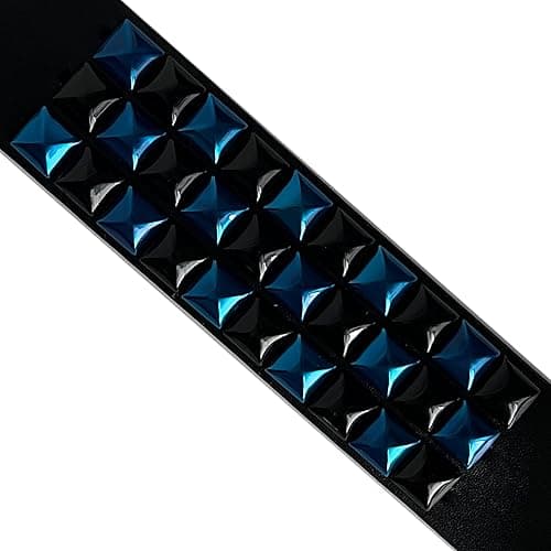 Towefuur Color 3 Row Pyramid Stud Wristband Punk Leather Bracelet Jewelry Bracelet - Blue thumbnail 6