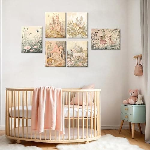 Vintage Fairy Nursery Wall Art Baby Girl Room Canvas Wall Decor Magic Forest Poster Fantasy Fairytale Prints Nursery Antique Magical Picture Flower Painting for Bedroom 8x10 Inch Ready to Hang 6Pcs thumbnail 8
