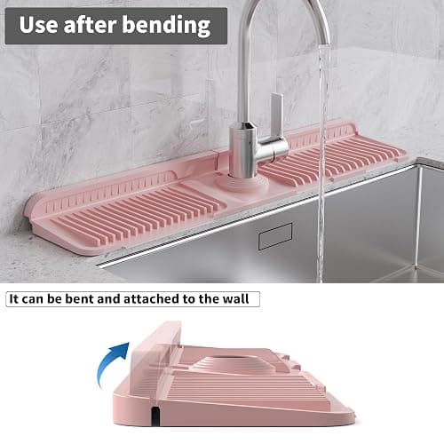 WAFT YEARN 24X5 Inch Silicone Durable Faucet Mat Kitchen Sink Splash Guard Draining Protector Tray Liner Absorbent Protective Counter Accessories For Sink Kitchen Bathroom Laundry Room Bar & RV Pink thumbnail 6