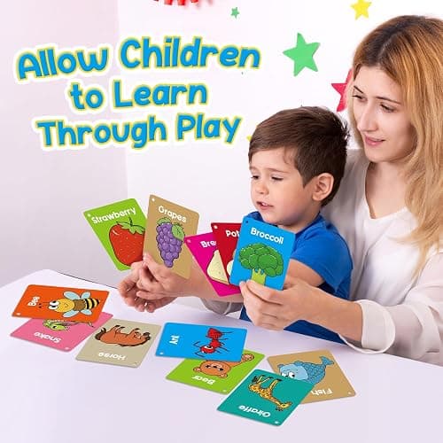 Torlam Toddler Flash Cards Baby Cognitive Flashcards for Kids, Learning Alphabet, Numbers, Shapes & Colors, Animals, First Words, Body Parts, Foods, Preschool Kindergarten Activities Educational Toys thumbnail 6