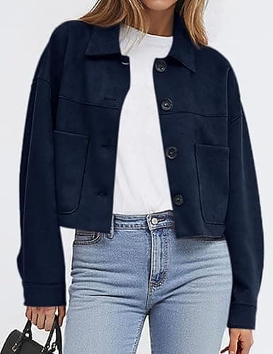PRETTYGARDEN Women's Faux Suede Cropped Jacket Casual Lightweight Fall Fashion 2026 Winter Coats Outerwear Trendy Clothes thumbnail 2