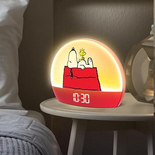 Peanuts Snoopy Sunrise Alarm Clock – Vibrant Snoopy Edition with Multicolor Lights, USB Charging, LED Display, Gentle Wake-Up Simulation, and Handy Snooze Function, Red thumbnail 2