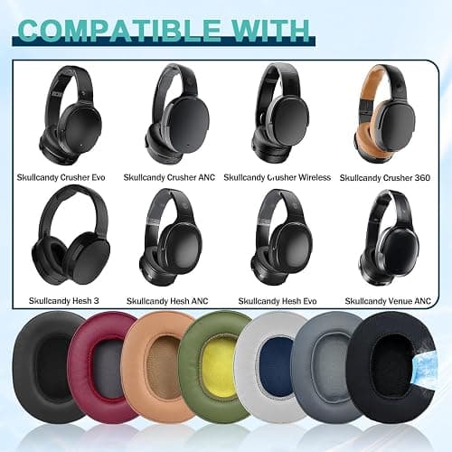 Replacement Ear Pads for Skullcandy Crusher Wireless/Evo/ANC Hesh 3/EVO/ANC, Headphones Ear Cushions, Headset Earpads, Ear Cups Cover-Black thumbnail 3
