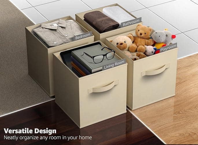 Sorbus Foldable Storage Cubes - 6 Fabric Baskets for Organizing Pantry, Closet, Shelf, Nursery, Playroom, Toy Box - 11 Inch Dual Handle Collapsible Closet Organizers and Storage Bins (Beige) thumbnail 5