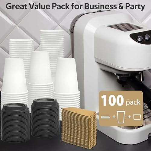 Dealusy 100 Pack 12 oz Disposable Coffee Cups with Lids and Sleeves, Sturdy Thick Paper & Leak-free Insulated to Go Paper Hot Coffee Cups with Sip Lids for Hot & Cold Beverage | with Lids, and Sleeves, Sturdy, Leak-free, Insulated, to Go Coffee Cups thumbnail 7