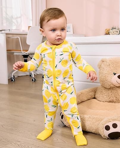 babee Reshinee Bamboo Viscose Convertible Baby Footies Pajamas, footies for babies, Zipper Pajamas Baby Girls 0-24M thumbnail 6